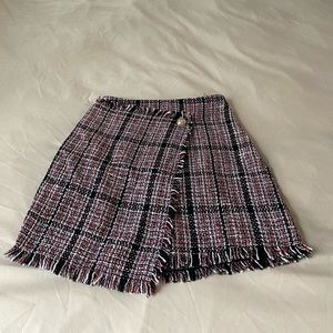 Red, White, and Black Tweed Mini Skirt
